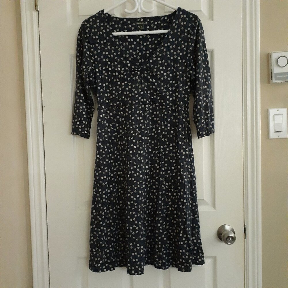 Toad&Co Women's Size Medium Gray White Floral Rosalinda II Cotton Midi Dress